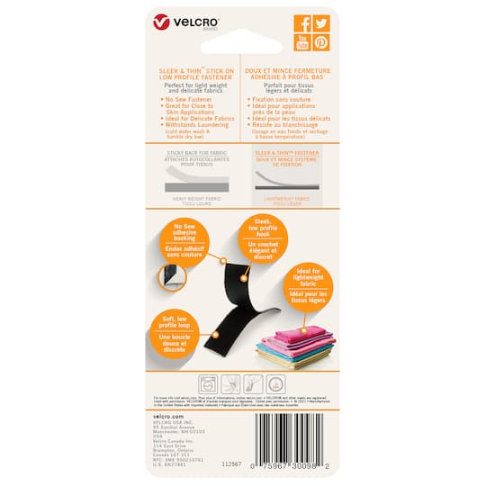 VELCRO® Brand Sleek & Thin™ Stick On Fastener Roll